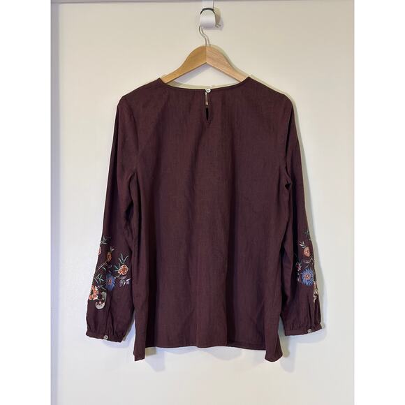 J. Jill Women’s Beaded Embroidered Floral Shirt M Purple Cottagecore Boho Hippie - Picture 4 of 7